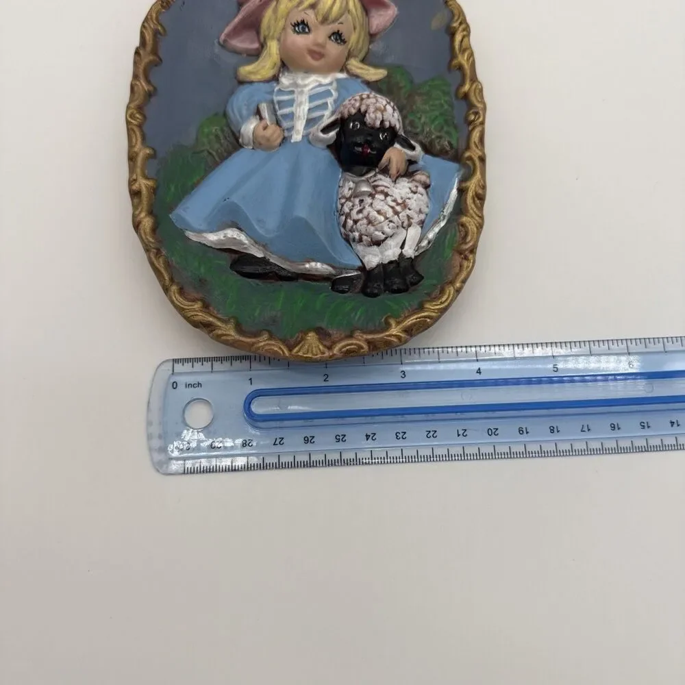 Vintage Little Bo Peep Sheep Ceramic Wall Art Plaque 90s Cottagecore
